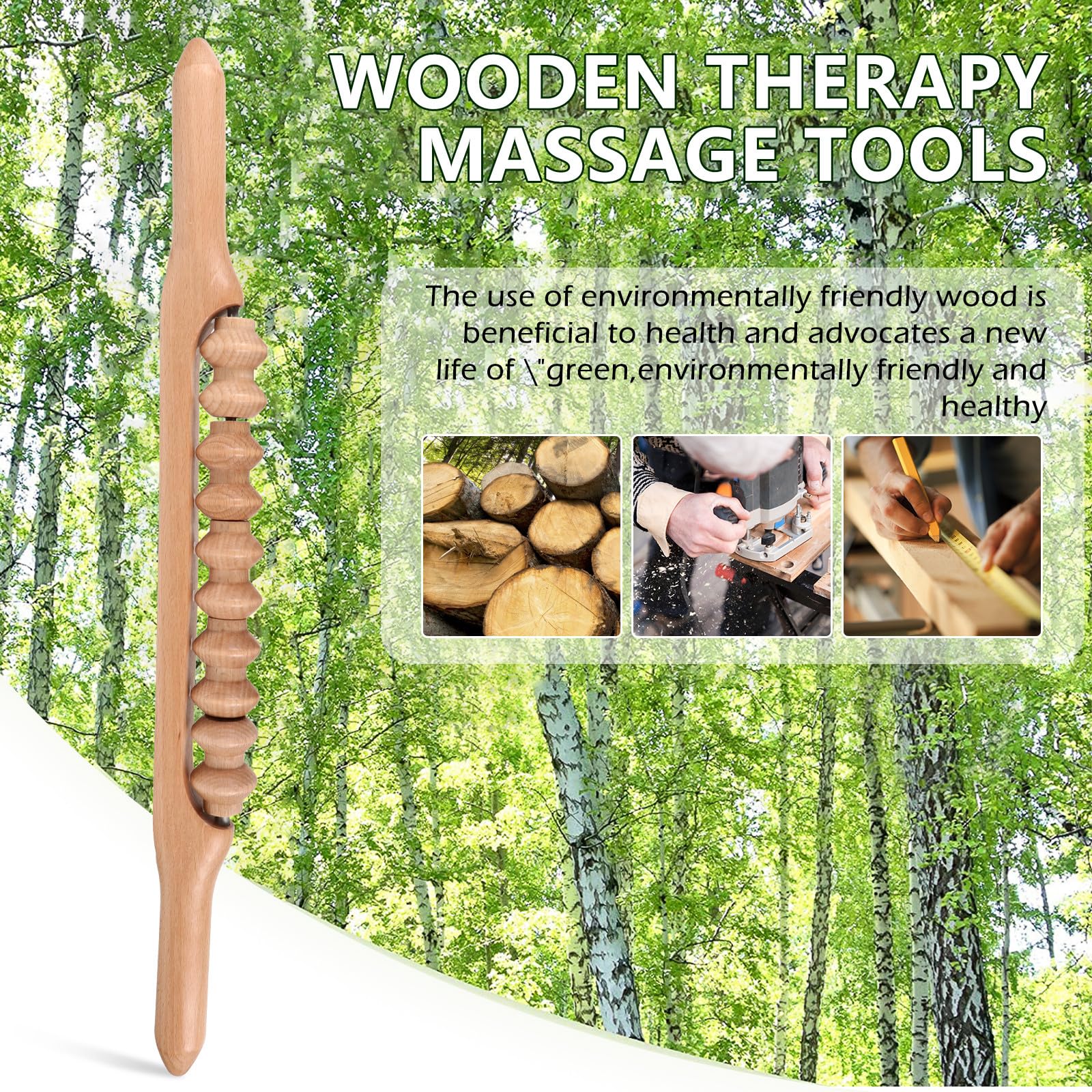 Tofficu Rullo Massaggiatore in Legno 43 Cm per Muscoli, Bastone da Massaggio Manuale Multifunzionale per Collo, Spalle e Pancia, Strumento Leggero per Relax e Benessere Corporeo