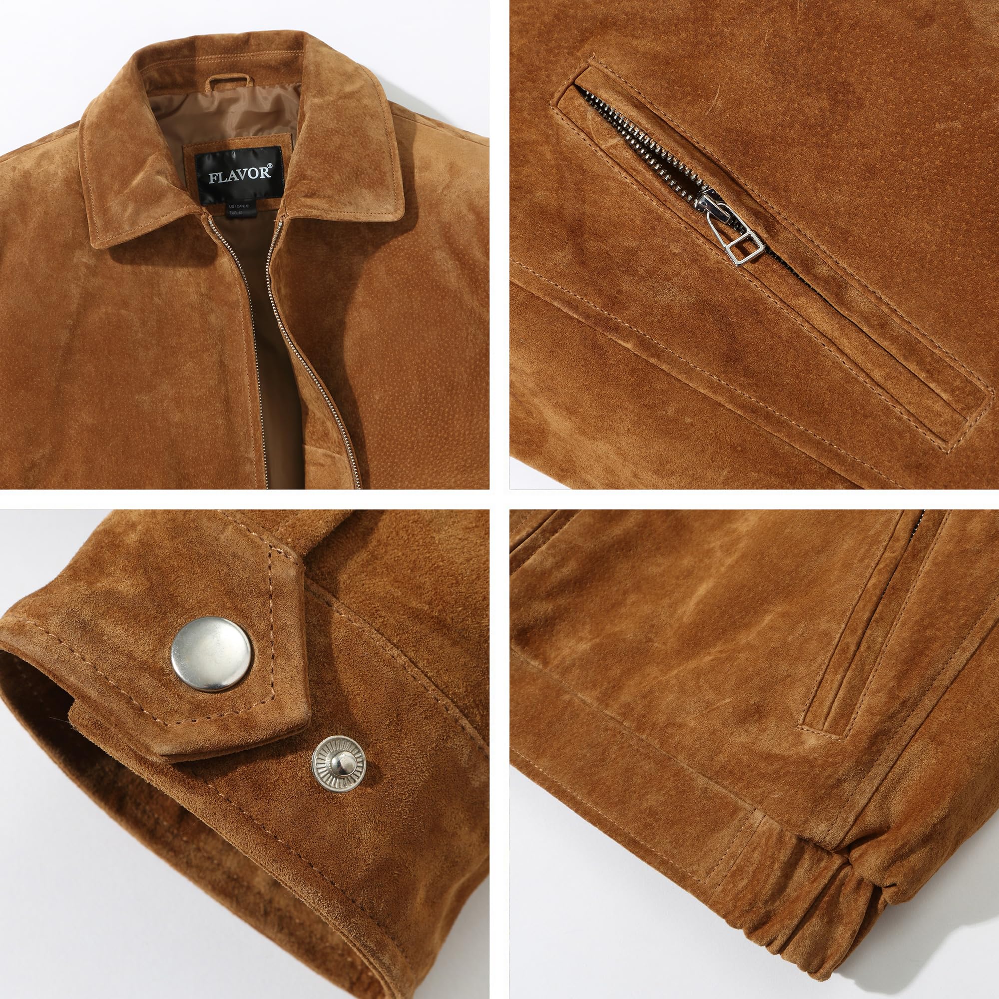 FLAVOR Chaqueta bomber de cuero genuino y ante abrigo casual para hombre