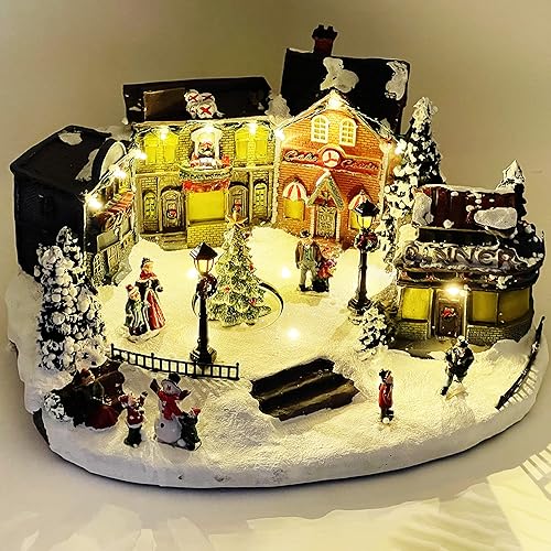 Miniatura 3 de allgala Figura coleccionable hecha a mano de poliresina para casa de Navidad con USB y batería de doble fuente de alimentación, cena y árbol