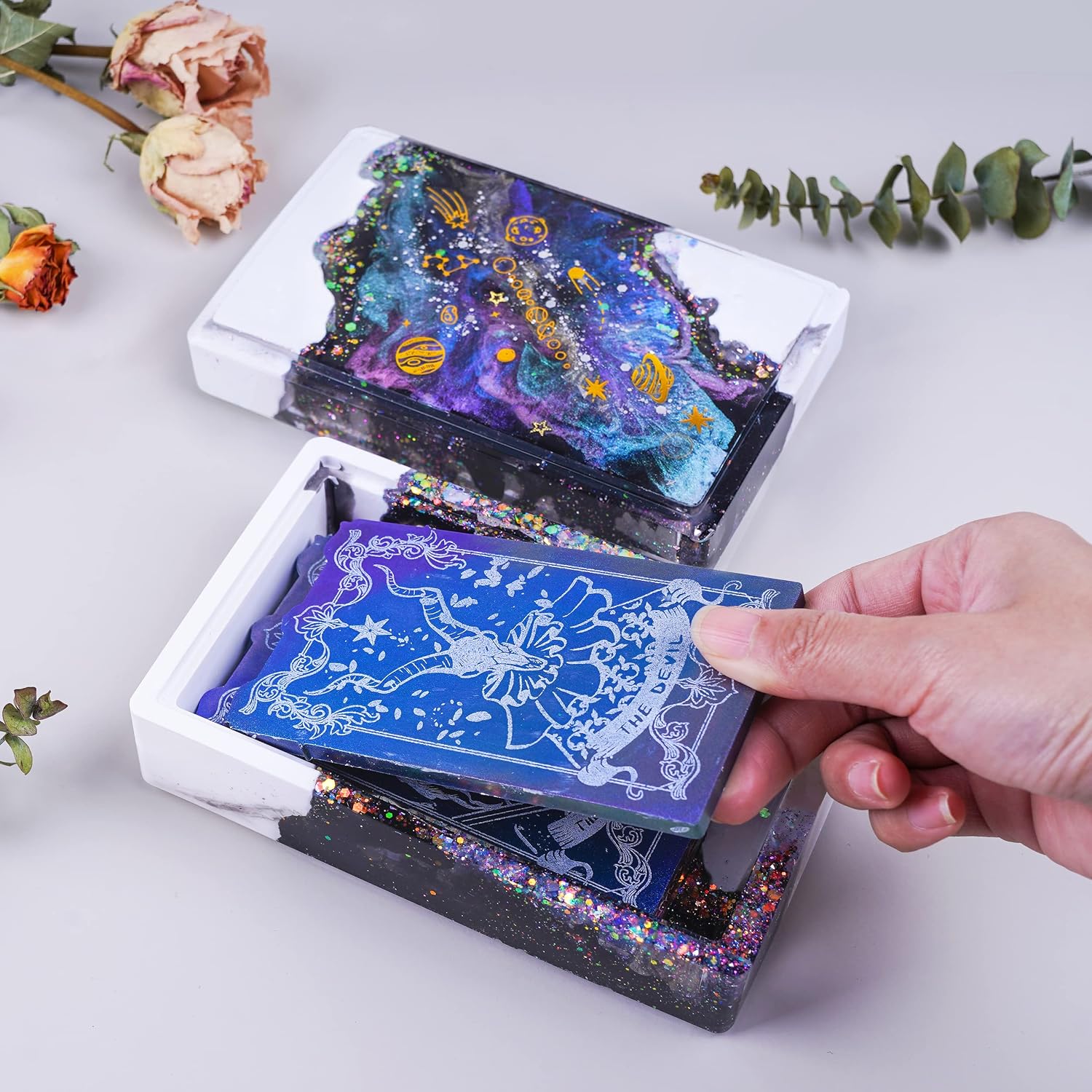 LET'S RESIN Storage Box Molds, Silicone Resin Box Molds, Storage Container with Sliding Lid Design, Epoxy Molds Silicone for Resin Casting, Jewelry, Tarot Cards, Makeup