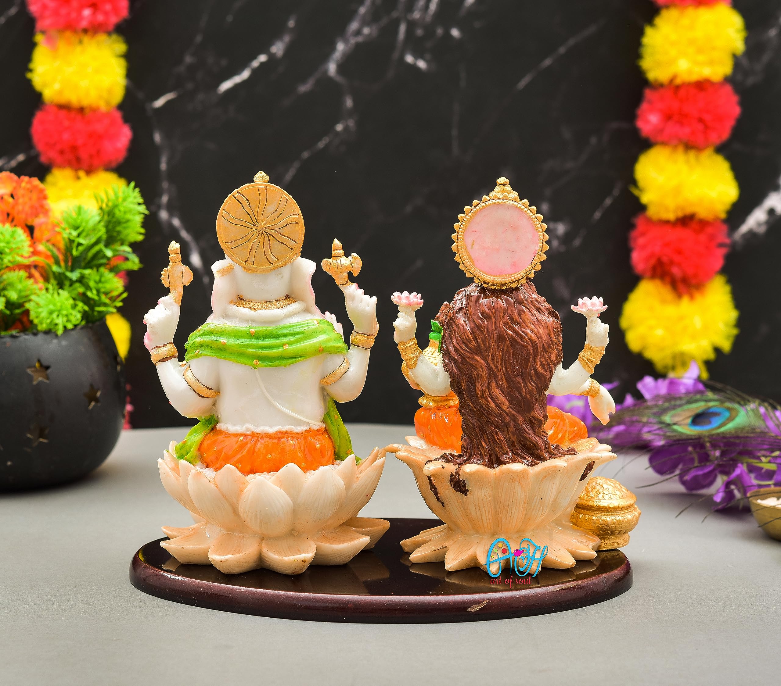 Archna Handicraft Polyresin Ganesh Ji and Laxmi Ji Murti for Car Dashboard Spritual Sculpture Idols (18.75x22.5) - Image 4 thumbnail
