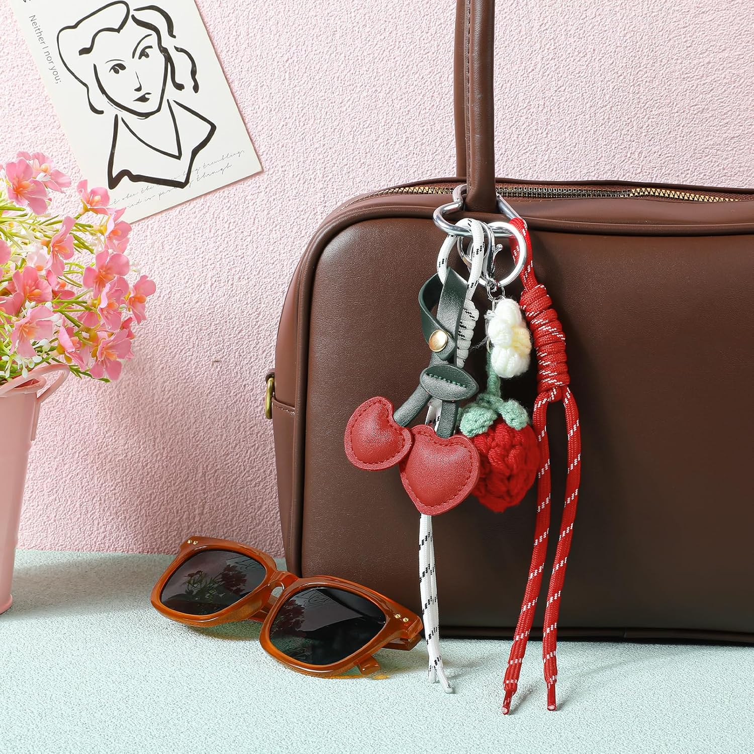 Cherry Keychain Bag Charms Leather Bag Charm for Handbags Tote Bags and Backpacks Purse Accessories - Image 2