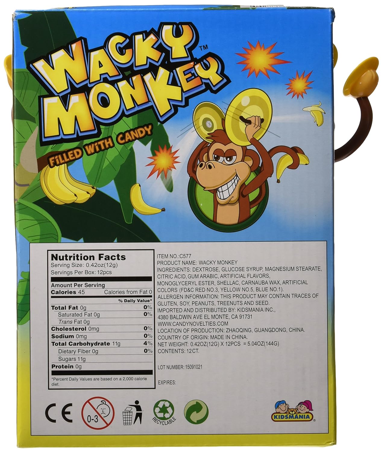 Kidsmania Candy Filled Wacky Monkeys 12 Count Box
