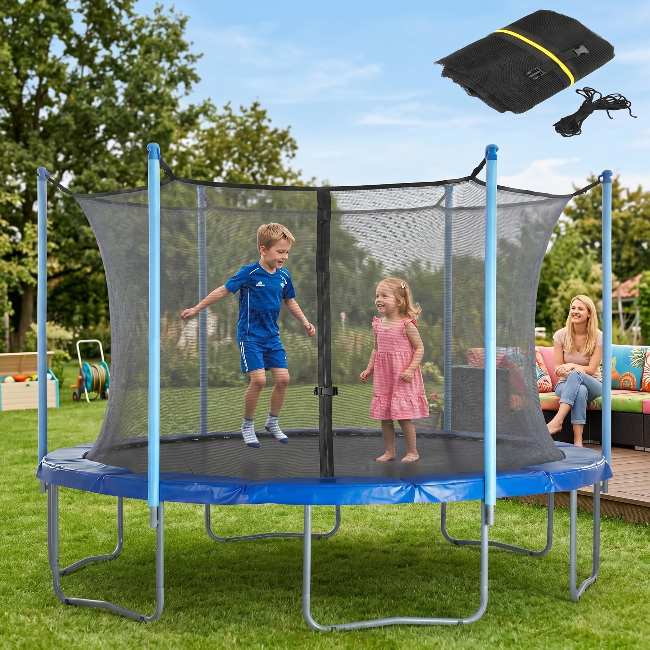 Rete di Sicurezza per Trampolino, Rete per Recinzione di Ricambio sicura per Trampolino con Cerniera e Fibbia, Nera, 6 Piedi