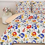 Lasoftan Set de confort de la Reine Florale avec draps, 7 pièce Literie vintage de luxe, Lit en microfibre douce dans un sac, Ensemble de lit léger Cozy, Feuille grise rose fleur