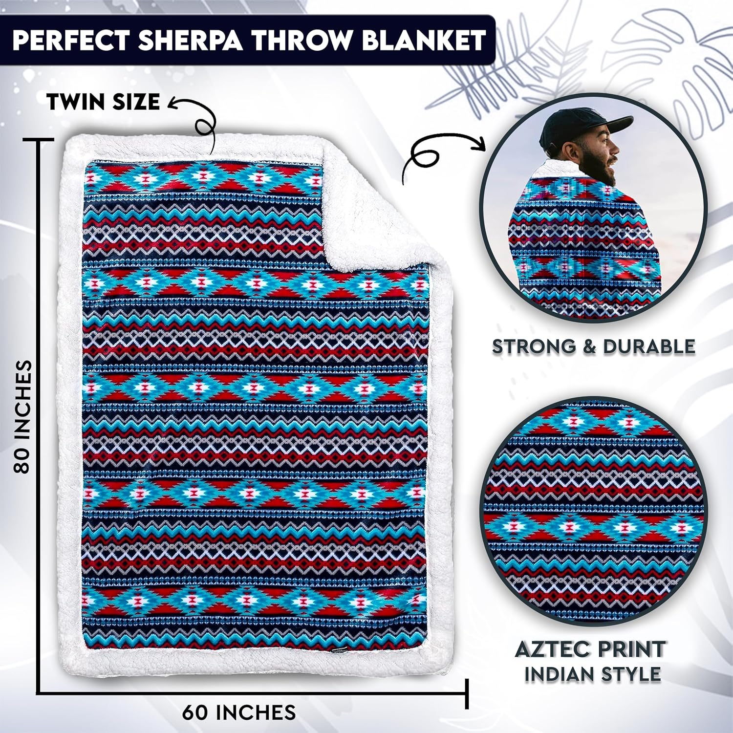 TrailCrest Sherpa Fleece Twin Size Throw Blanket, Cozy Plush Adult Aztec Blanket for Men & Women Reversible with Aztec Prints Western Blanket for Camping, Couch, Sofa & Bed | Machine Washable 60”x80” - Image 3