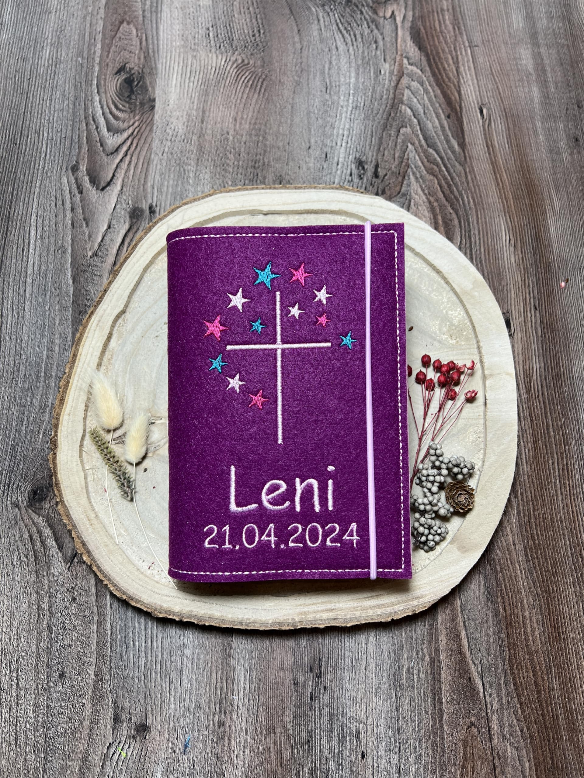 Gotteslob Hülle mit Name Motiv Kreuz mit Sternen - Widmung/Kommunion Motto auf Wunsch möglich