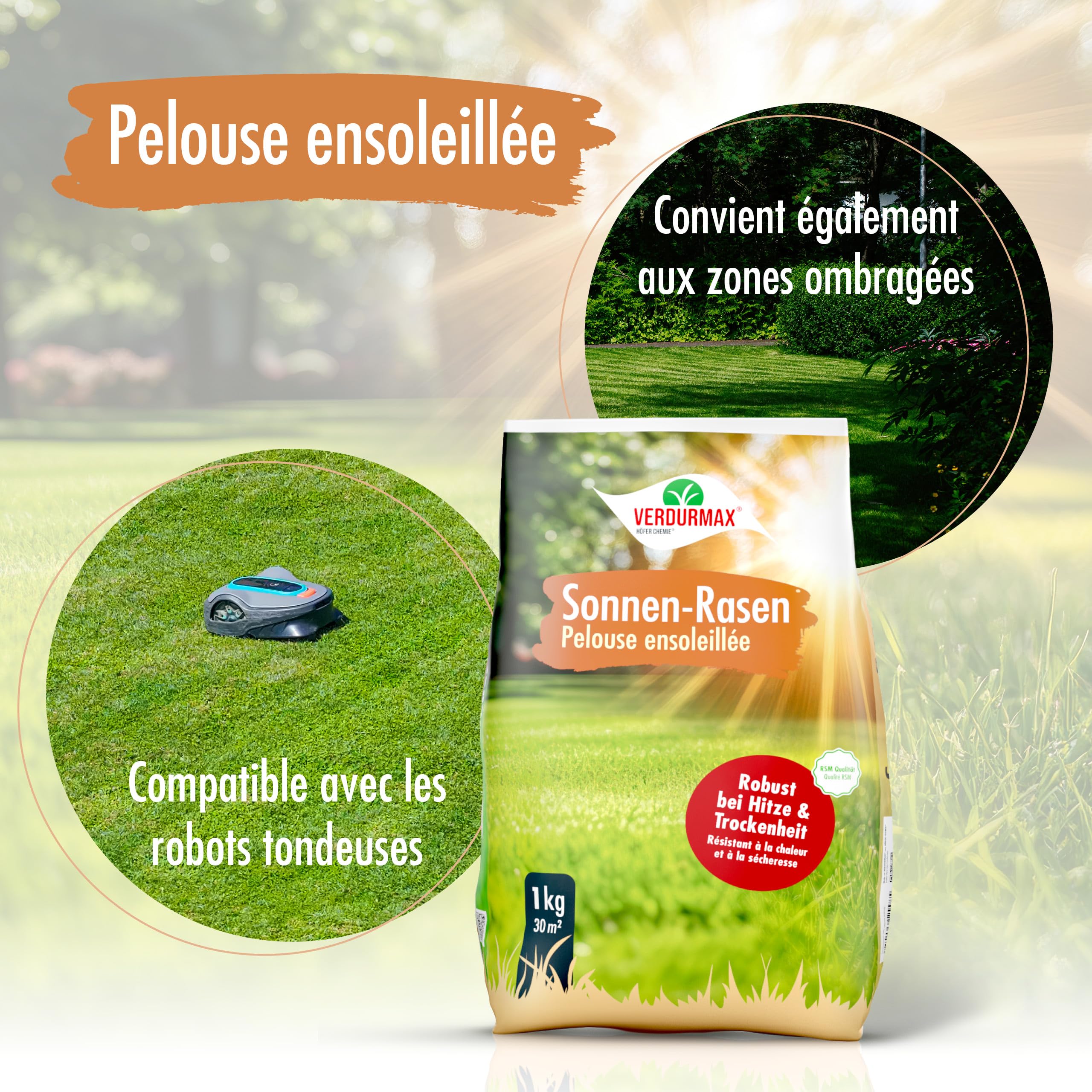 Verdurmax Pelouse Ensoleillée 2 x 1 kg - Gazon Dense et Robuste