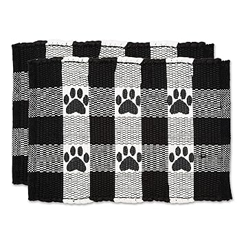 Bone Dry Pet Food Mats Collection Buffalo Check, 12x18, Black, 2 Piece