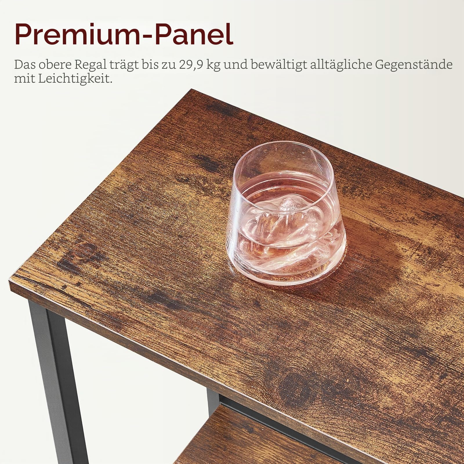 MAHANCRIS 5-stufiger Konsolentisch, Schmal Beistelltisch, 80 cm Sofatisch, Eingangstisch im Industrie-Stil, Metallrahmen, für Wohnzimmer, Eingangsbereich, Flur, Vintagebraun und Schwarz ACTHR13101