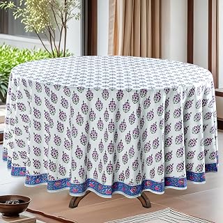 Ridhi Hand Block Print Round Tablecloth Ruddy Blue 60 Inch 100% Cotton