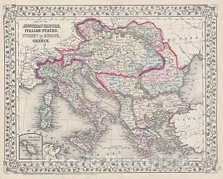 Historic Map : The Austrian Empire, Mitchell, 1872, Vintage Wall D?or : 24in x 20in