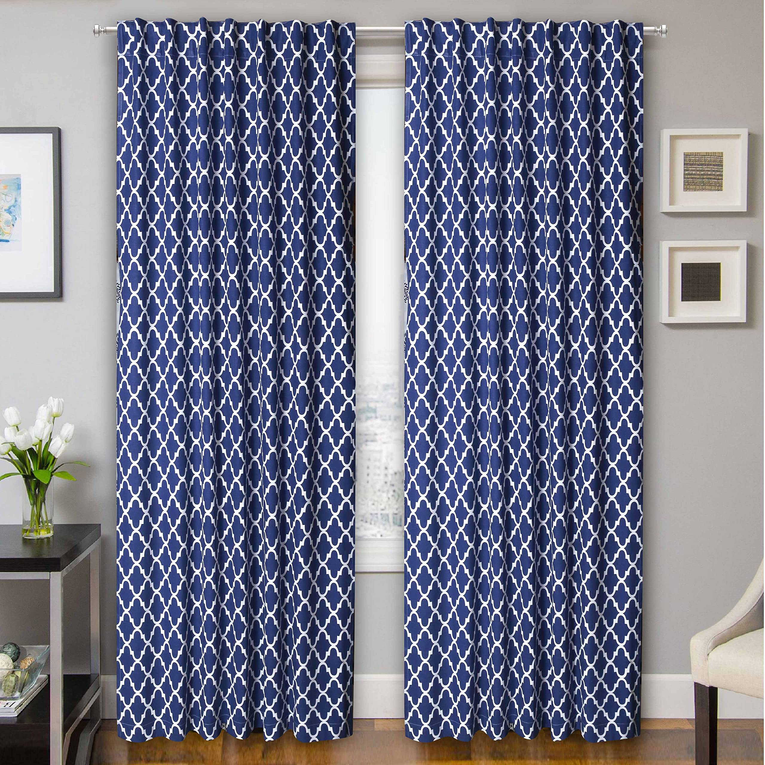 NWF 100% Cotton Canvas Curtains for Door, Moroccan handprinting. Door Curtains for Home Decor, Hangs Elegantly with Back Loops (5 feet x 9 feet, Blue Color)