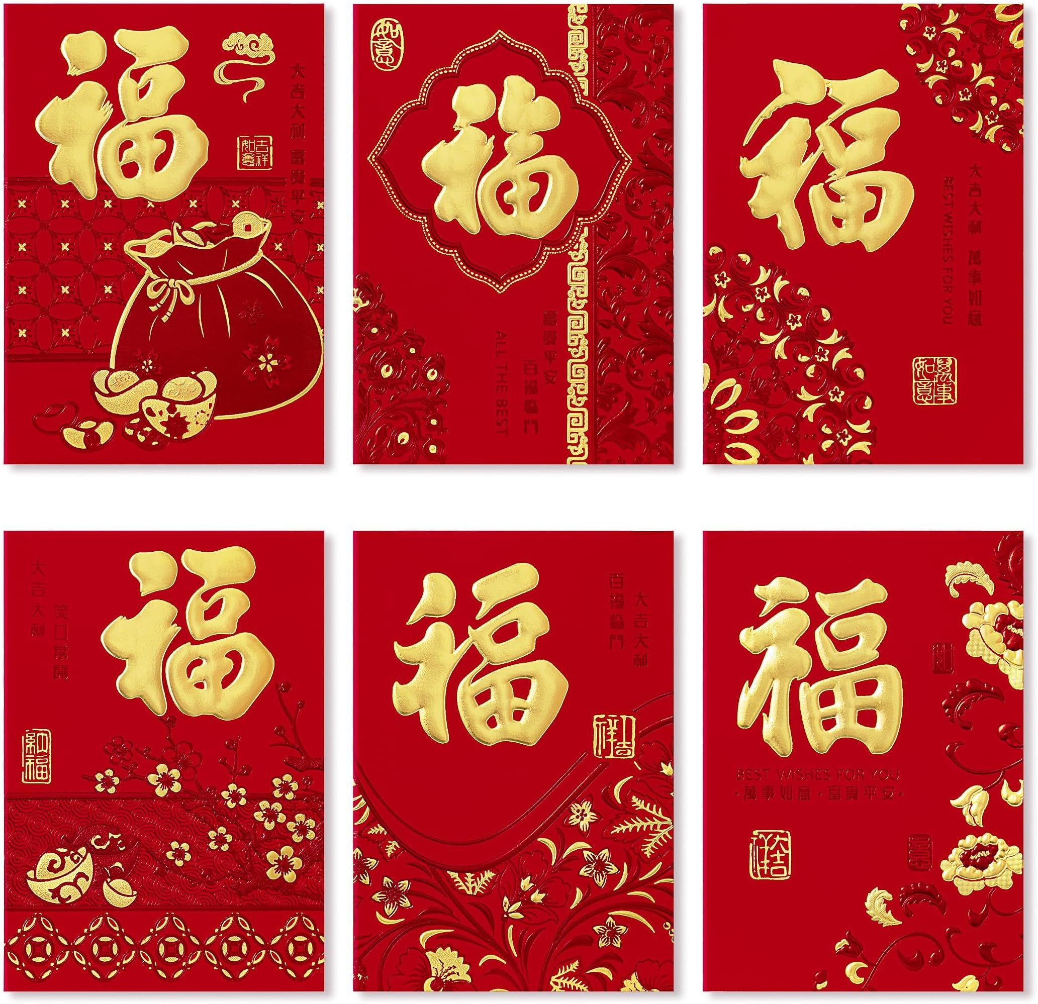 X spring Chinese New Year Red Envelopes, 36 PCS Envelope with Gold Foil Designs for Lunar New Year 2026, Chinese Red Envelope for Money Gifts and Good Luck Wishes