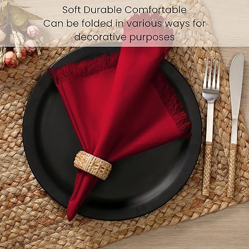 Miniatura 5 de Servilletas de tela con flecos decorativos, paquete de 12., Algodón, Rojo, 20x20