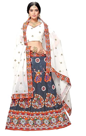 Women's Silk Semi-stitched Lehenga Choli (EJ1001-Lehenga-Grey_Cloud Grey_Free Size)