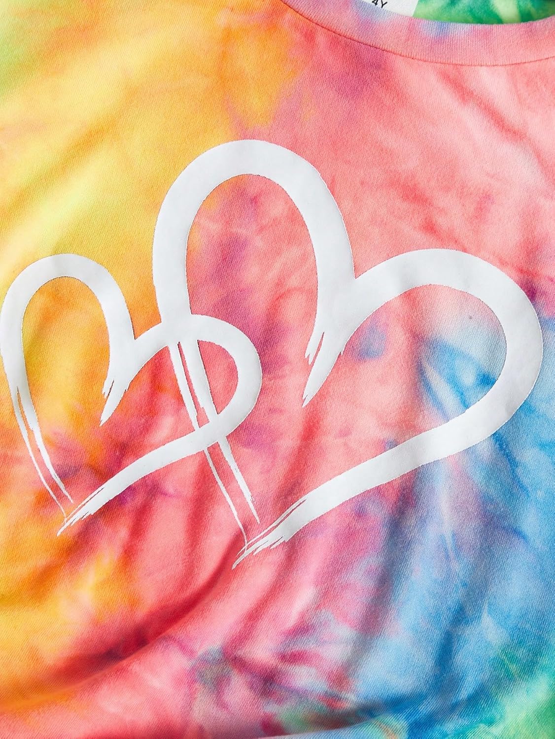 Girl's 2 Piece Tie Dye Heart Print Round Neck Short Sleeve Tee Top and Track Shorts Sets Casual T Shirt Tracksuit - Image 3