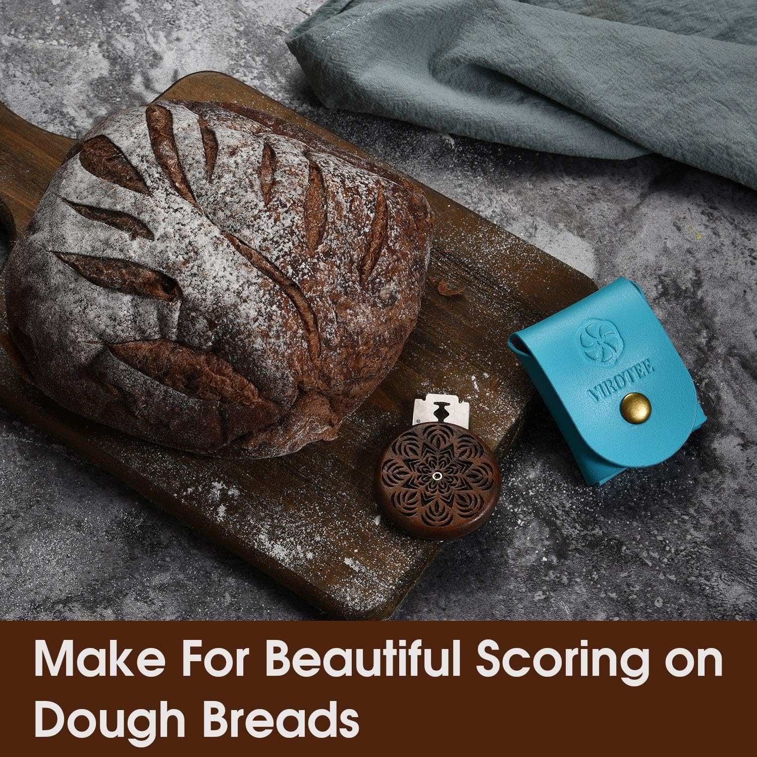 VIROTEE UFO Bread Lame - Dough Scoring Slashing Tools Baking Sourdough Bread Knife Razor Cutter Banneton Making Tools for Bread Bakers - Handmade with Walnut Wood