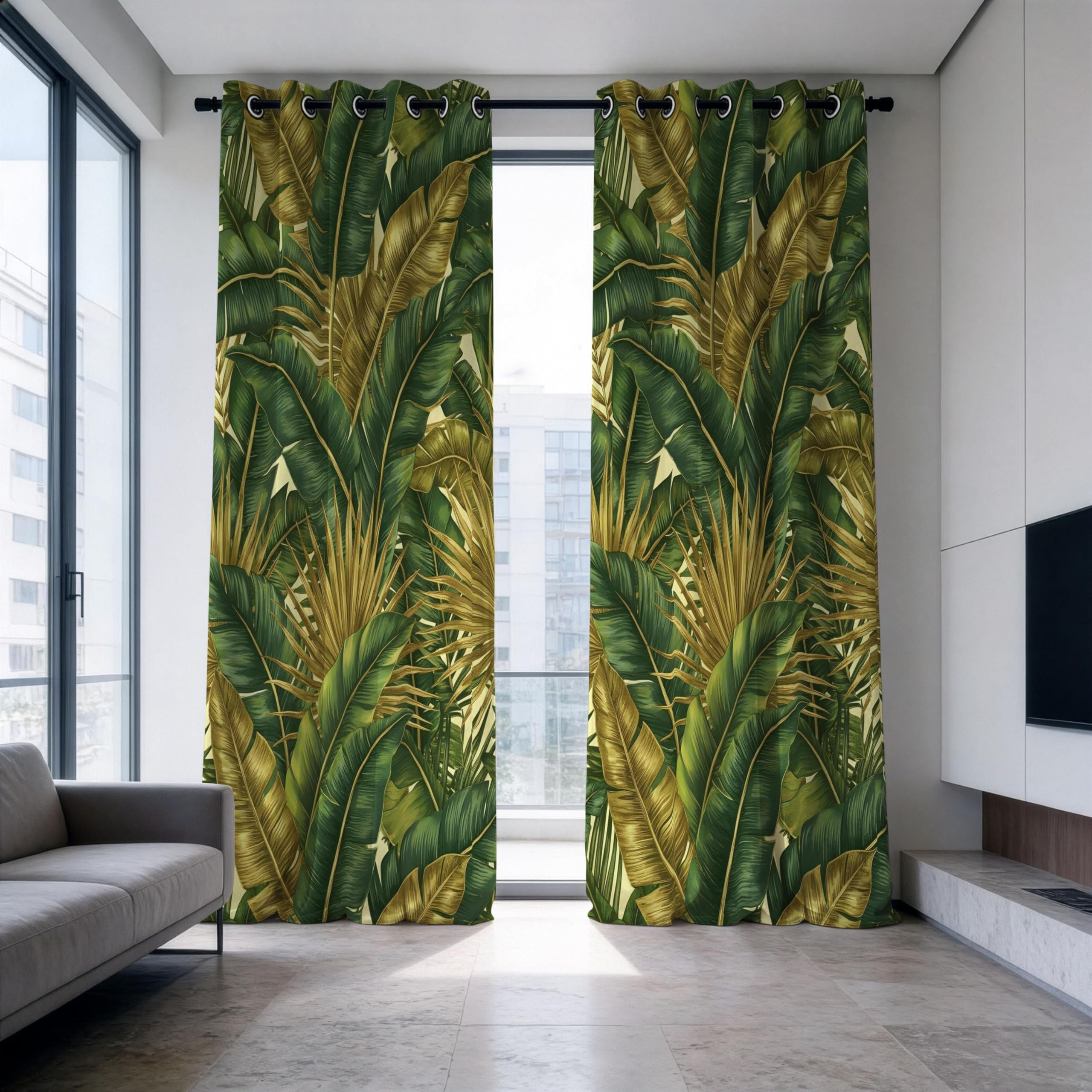 IKDZCM Tropical Leaf Blackout Curtains for Bedroom, Jungle Drapes, Botanical Curtains, Palm Leaf Window Panels for Living Room(WxH/2x133x213cm)