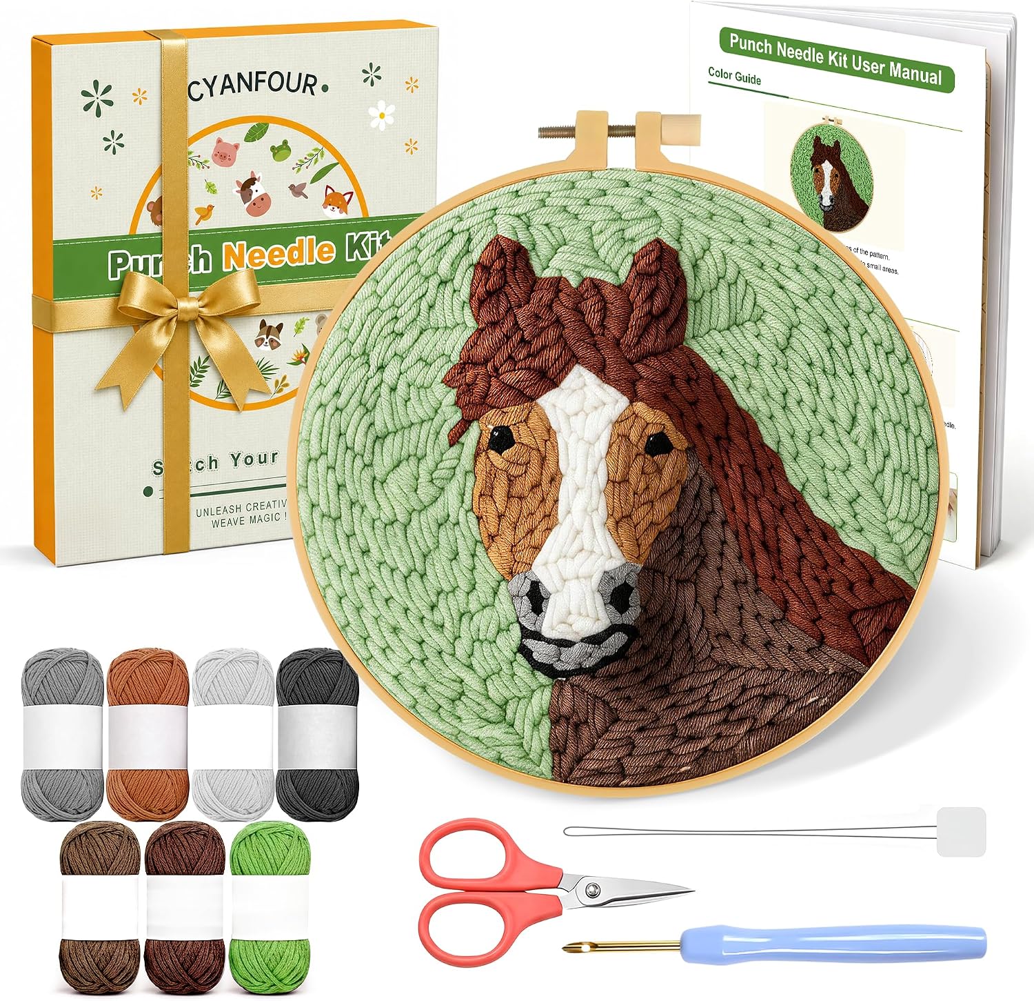  Punch Needle Kit for Beginners, Red Bird Punch Needle Kits Adults, Craft Kits for Adults with 2 Pre-Printed Fabrics, Embroidery Hoop, Threads, DIY Gift and Home Decor 20 * 20cm thumbnail