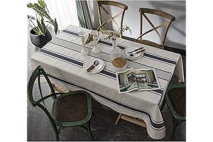 Artbud White Blue Tablecloth Cotton Linen Table Cover