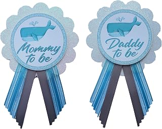 2 Mommy to Be & Daddy to Be Pin Whale Baby Shower It's a Boy for parents to wear, Blue & White, It's a Girl Baby Sprinkle