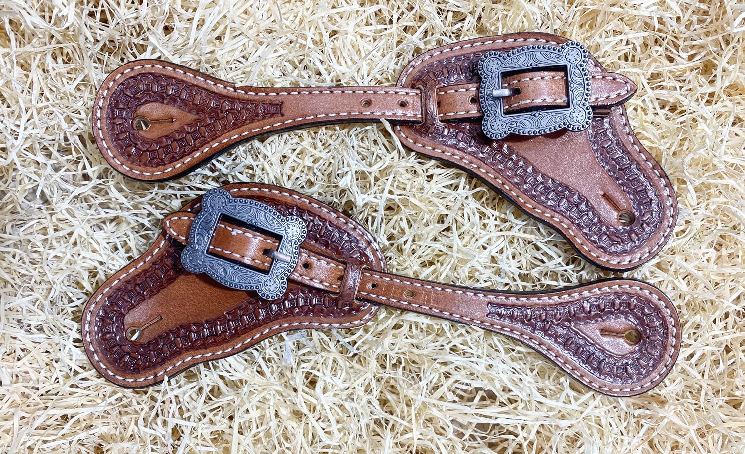 Men's Western Spur Strap Set with Engraved Tooling, Sobriety Design, and Inlay Accents