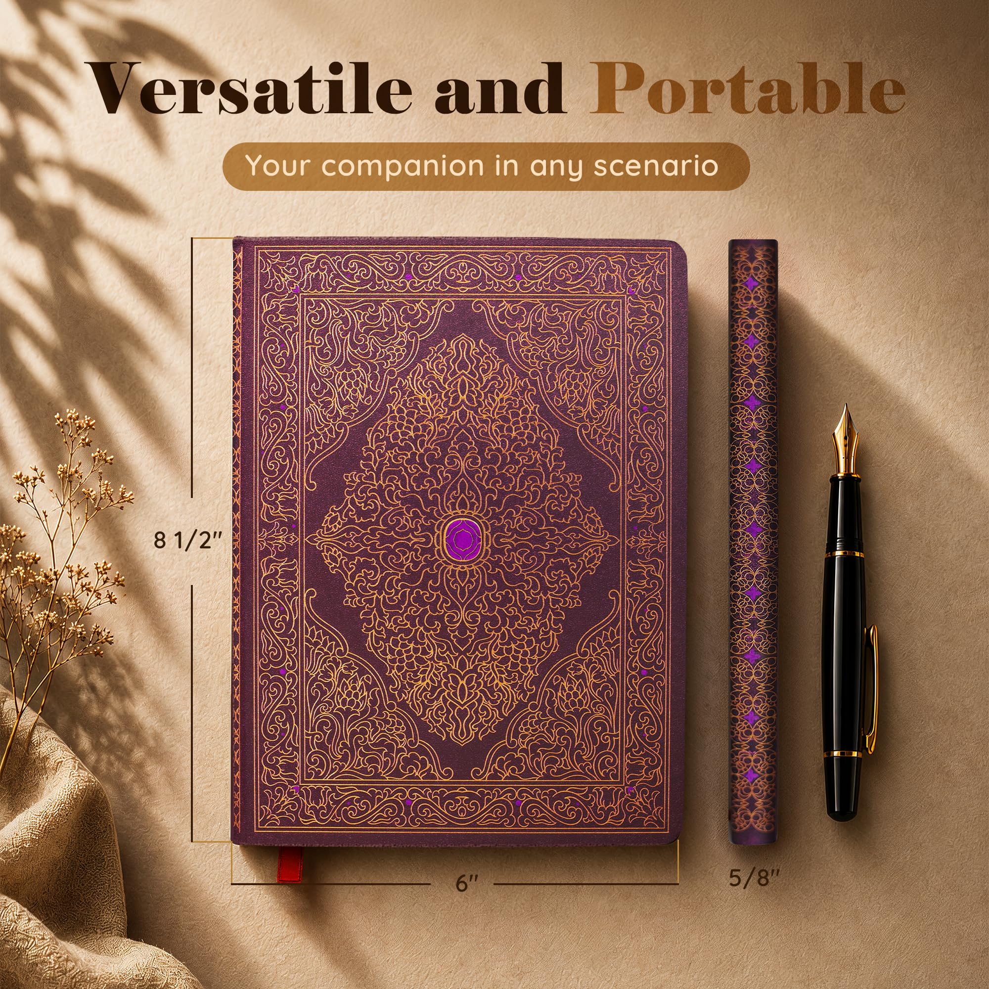 Taccuino con copertina rigida, formato A5, 160 pagine punteggiate con motivo bacche ornamentali
