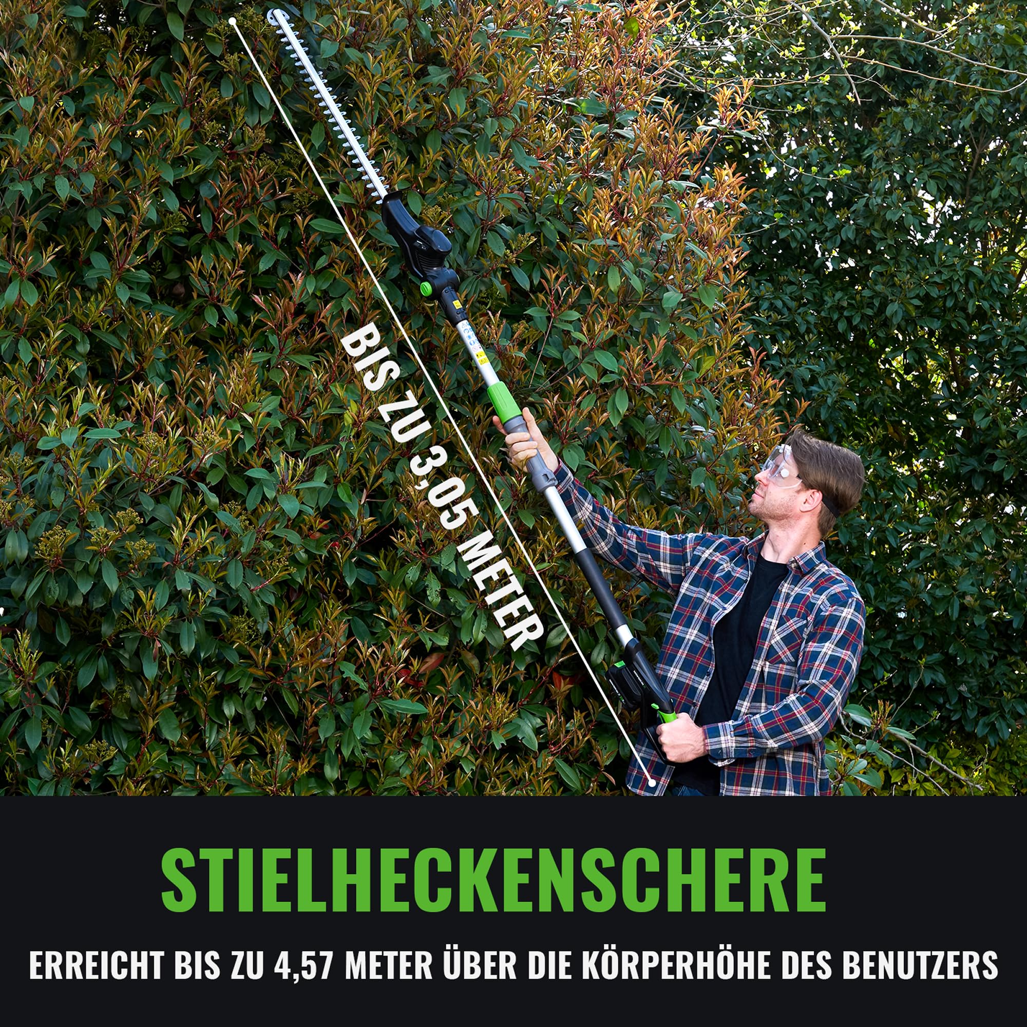 NovorikX Stab-Heckenschere, kabellos, 20 V, mit batteriebetriebener 50,8 cm elektrischer Heckenschere, 3 m Reichweite, mit Verlängerungsstange, mehrere Winkel zum Beschneiden von Sträuchern