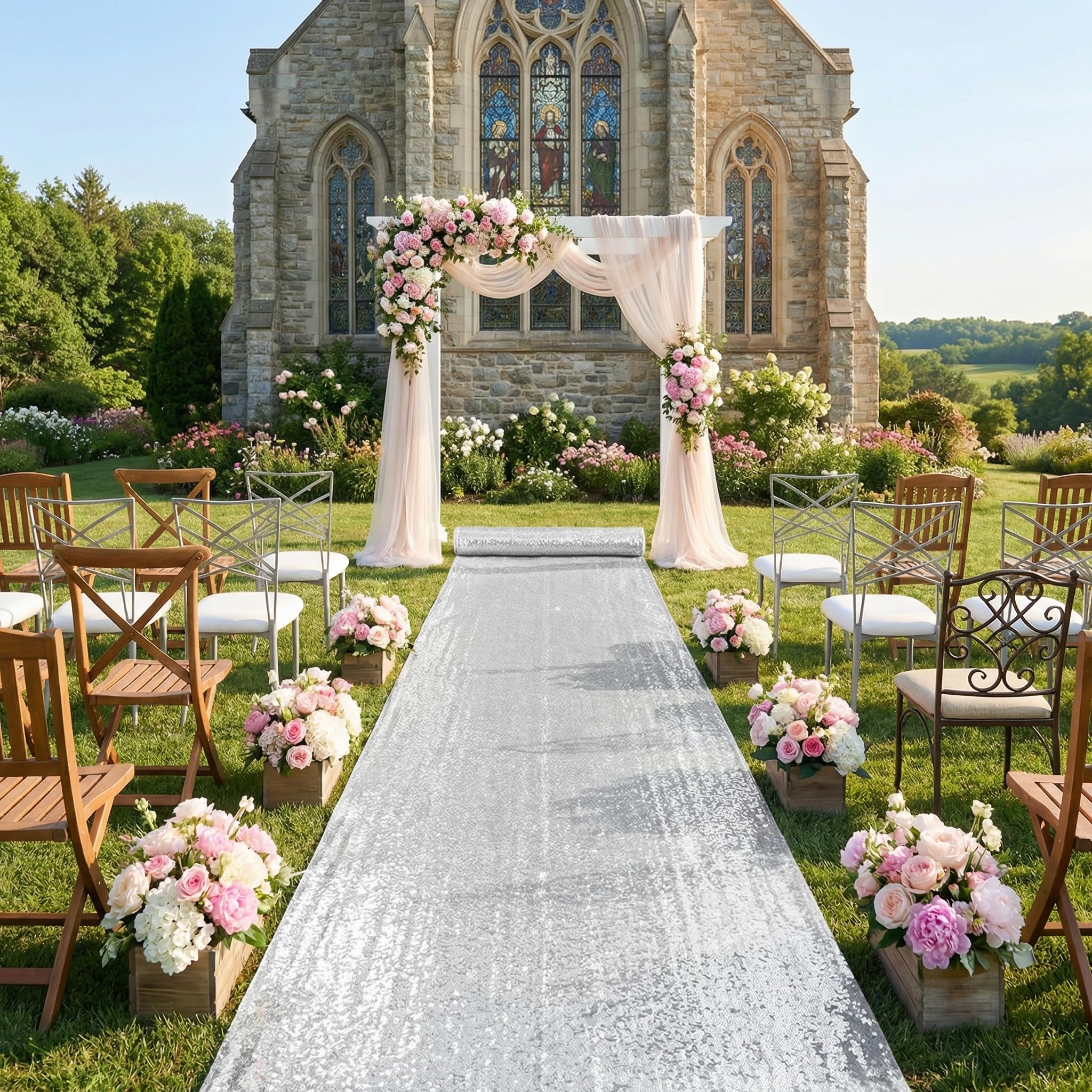 B-COOL Silberner Gangläufer, Pailletten-Teppich für Weihnachten, Hochzeit, Zeremonie, Hochzeit, Teppich, Innenbereich, Party-Dekoration
