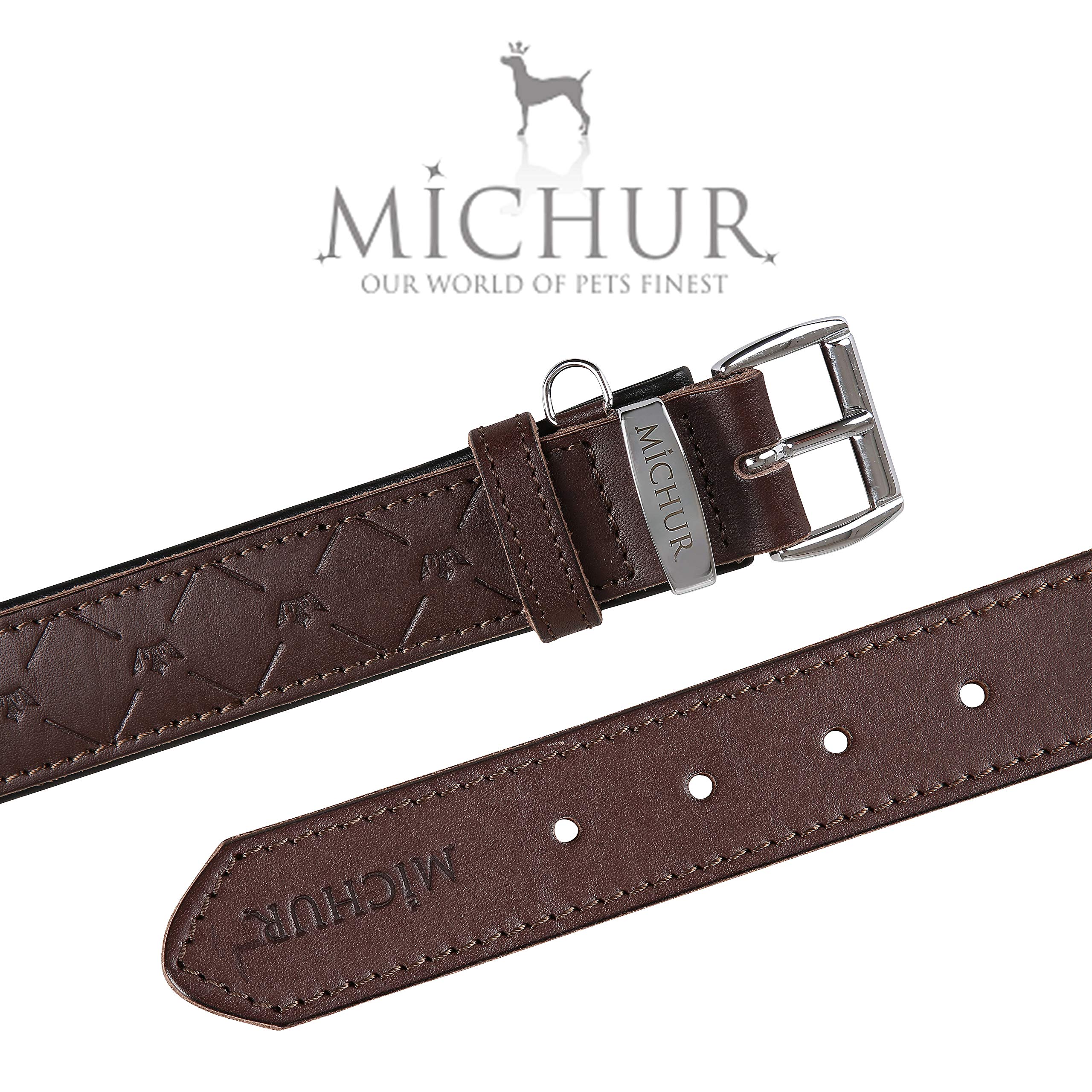 MICHUR Design Hundehalsband Leder, Lederhalsband Hund, Halsband, Braun, Leder, in verschiedenen Größen erhältlich