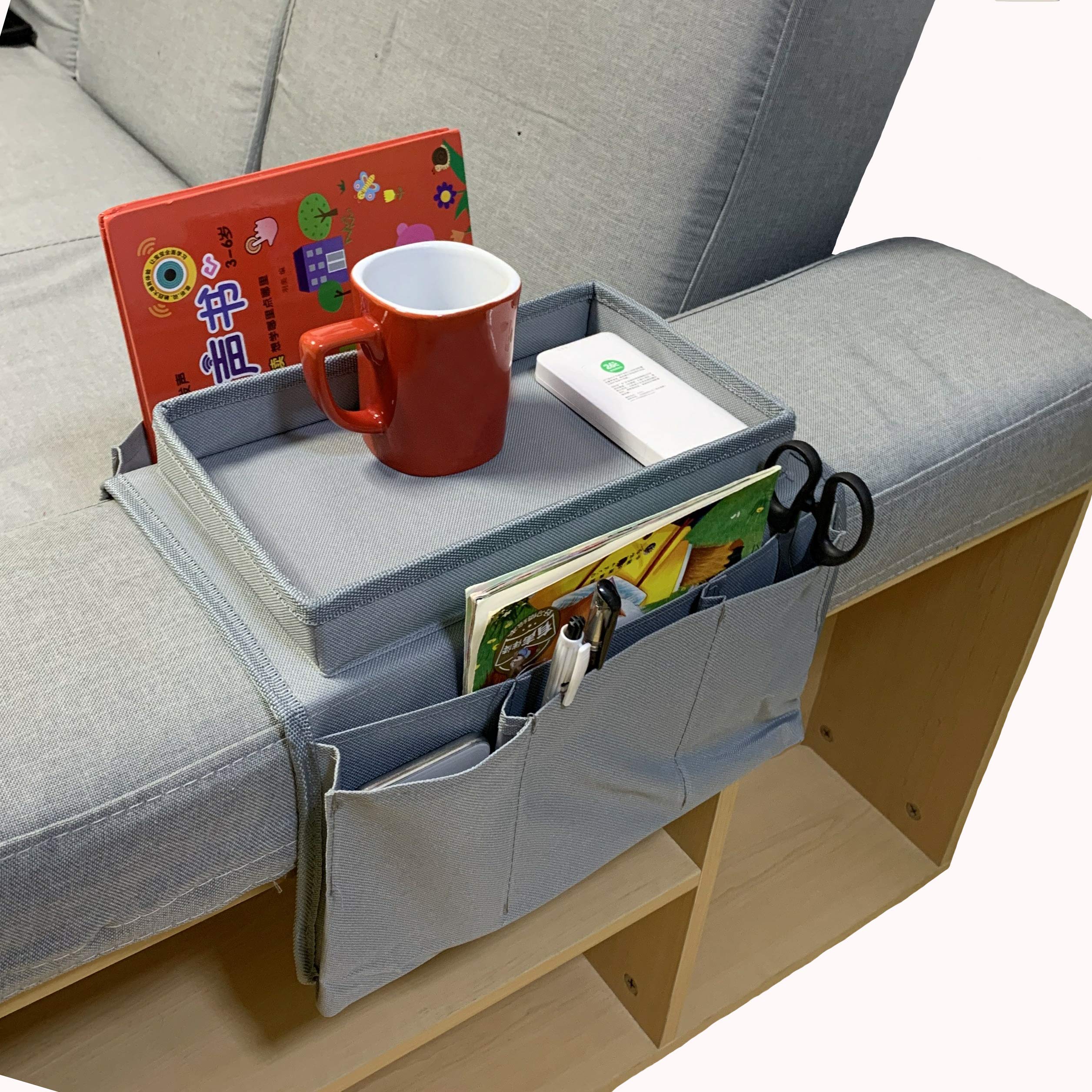 Organizer Per Bracciolo Divano - Con Portabicchieri E Tasche - Per Telecomando, Cellulare, Riviste - Grigio - Foto 5