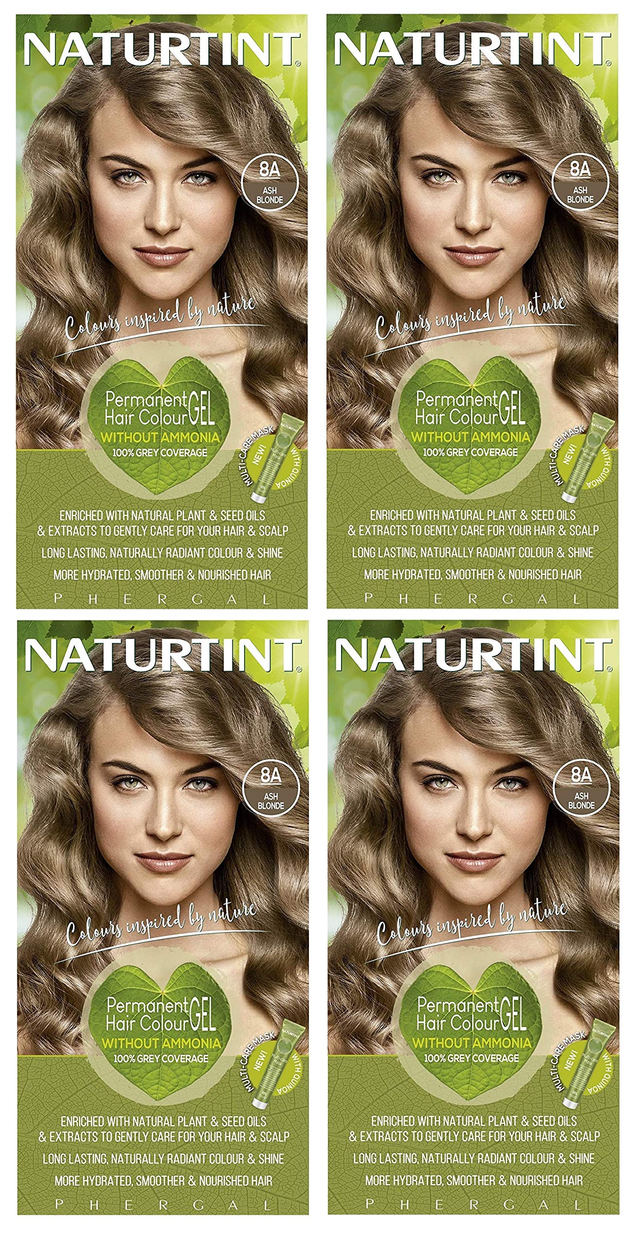 (4er BUNDLE) | Naturtint Hair Color 8A Ash Blonde Count (haarfarben) | 150ml - Naturtint