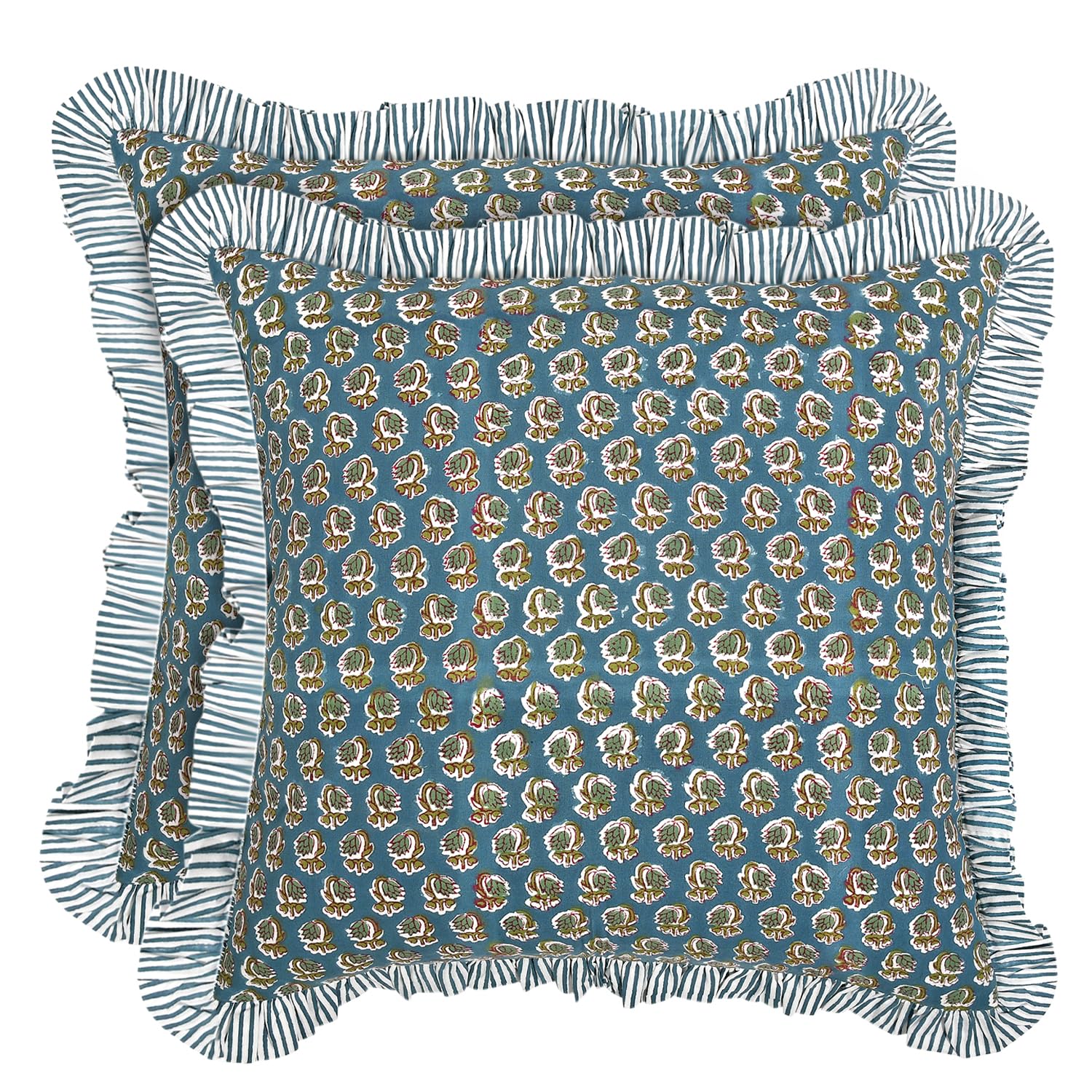 Ridhi Federa per cuscino con stampa a blocchi blu pavone, 50,8 x 50,8 cm, confezione da 2, per divano, letto, soggiorno, decorazione della casa, regalo per primavera, Pasqua, San Valentino