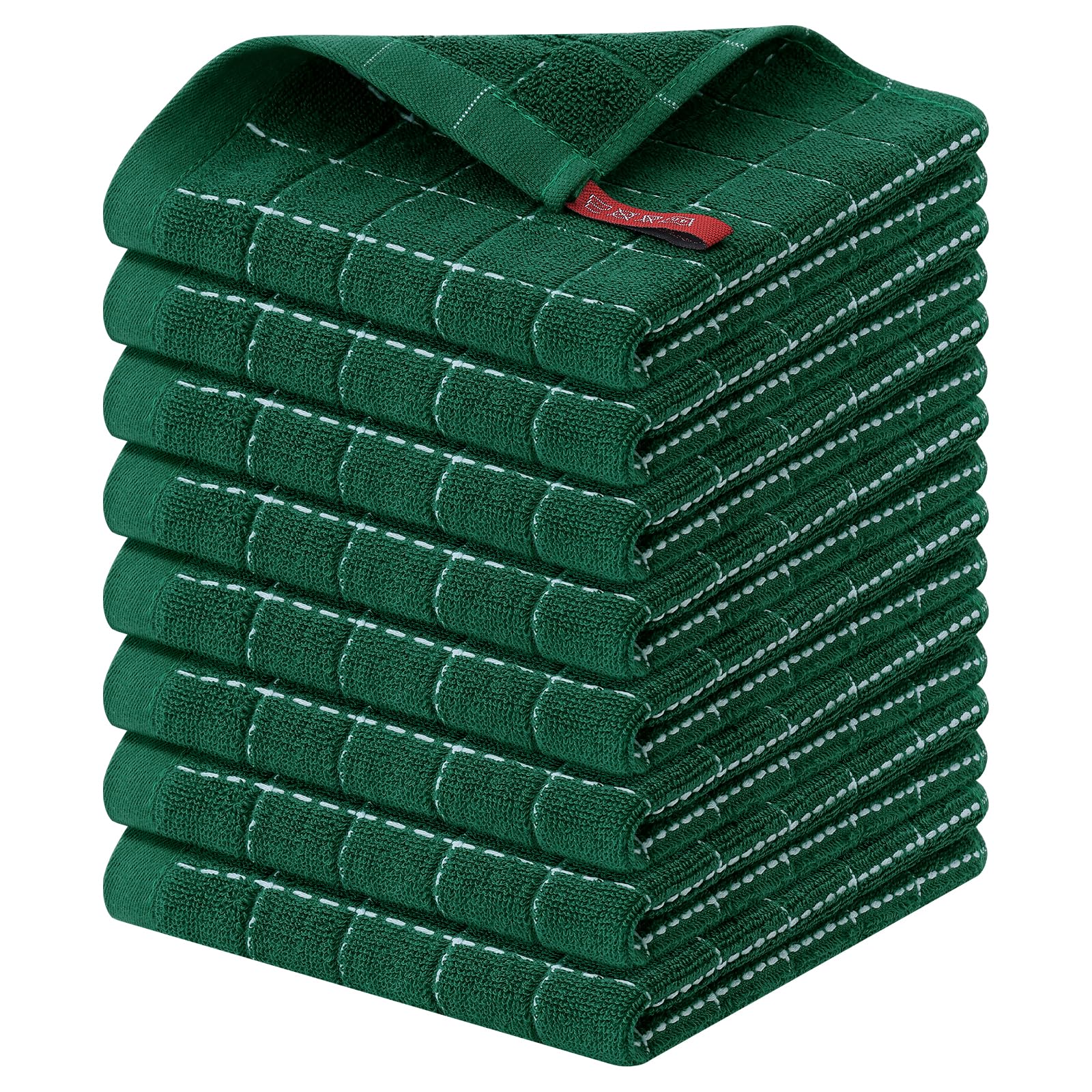 Homaxy 100% Cotton Terry Kitchen Dish Cloths, 8 Pack, Dark Green | Ultra Soft and Absorbent, Suitable for Drying and Washing Dishes