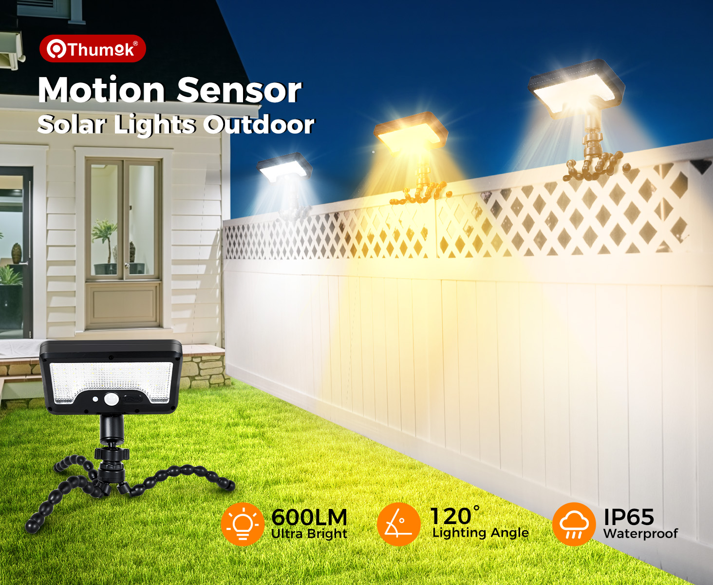 Image of Clip On Solar Lights Outdoor, Motion Sensor Outdoor Lights, 92 LEDs 600LM Solar Fence Lights Outdoor Waterproof,Security Lights for Fence, Deck, Gutter (1, Black Octopus -3000K /5000K /6000K)