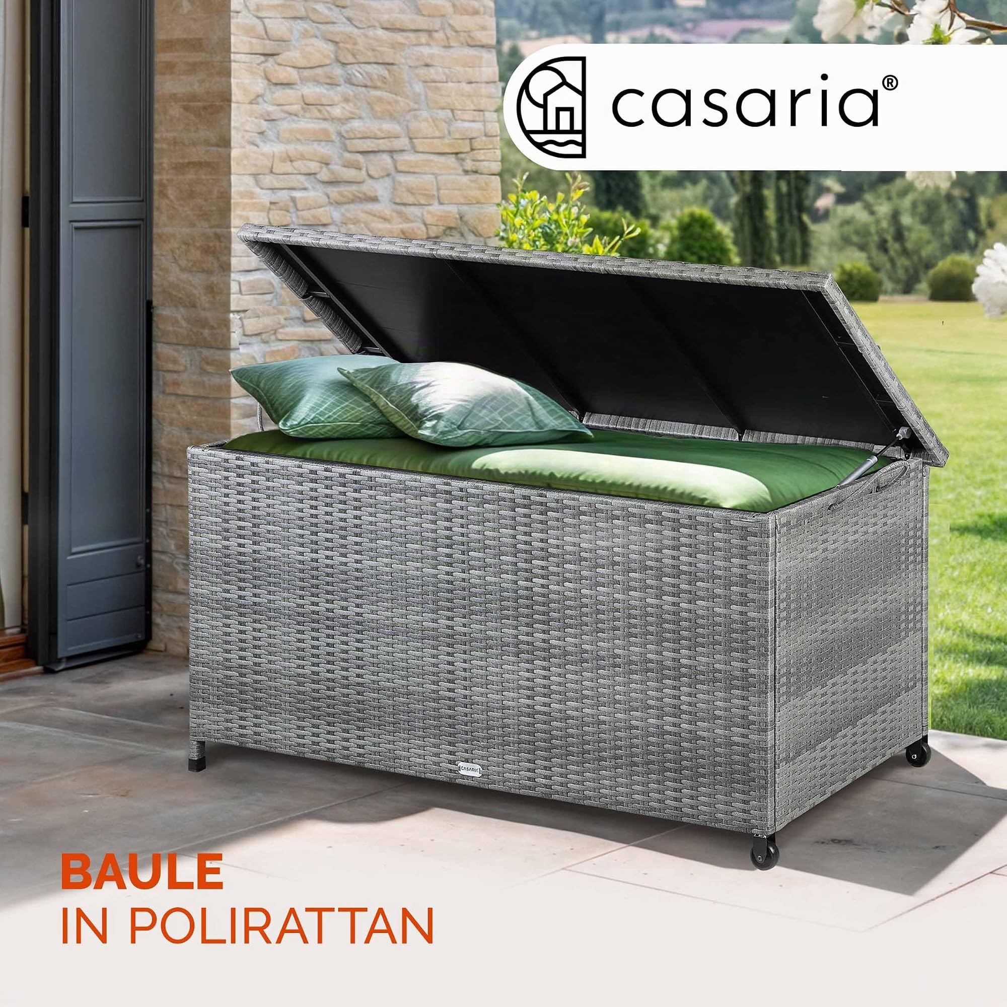 Casaria Baule da Giardino Salvaspazio 122x56x62cm Polyrattan Box Esterno con Rotelle Coperchio