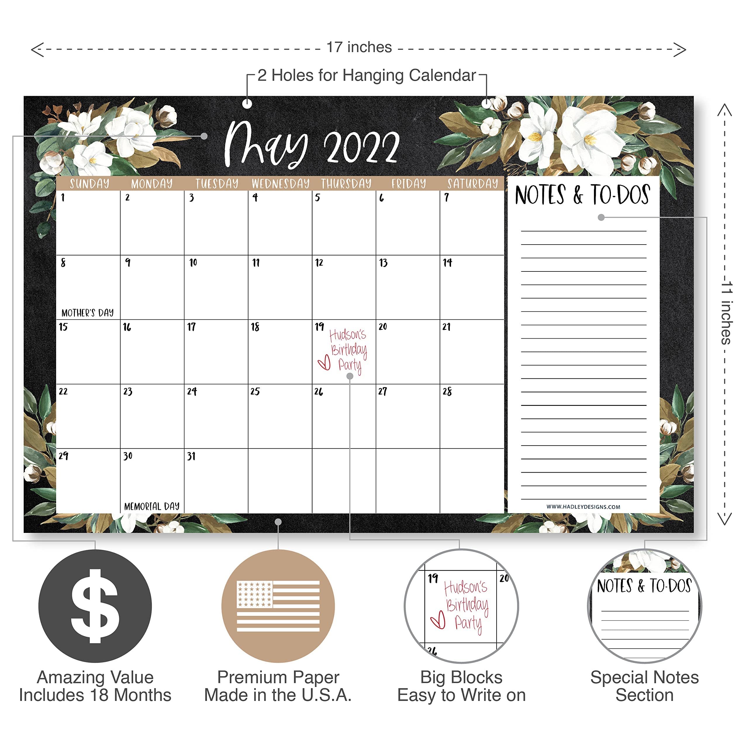 Buy Large Desk Calendar 20222023 2022 Wall Calendar Flowers Desk