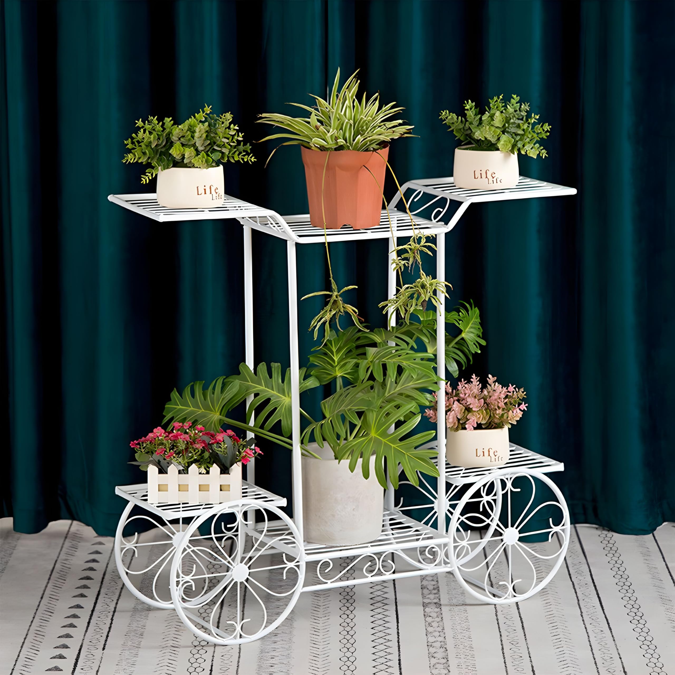 Intense Art 6 Tier Shelf Plant Stand Wheel Floor Mount, Tiered Shelf Shelf Metal Flower Pot Rack Stair-Step Style Display Ladder For Garden Balcony Indoor Outdoor (White) (B0BKMHPYR9) Amazon Price History, Amazon Price Tracker