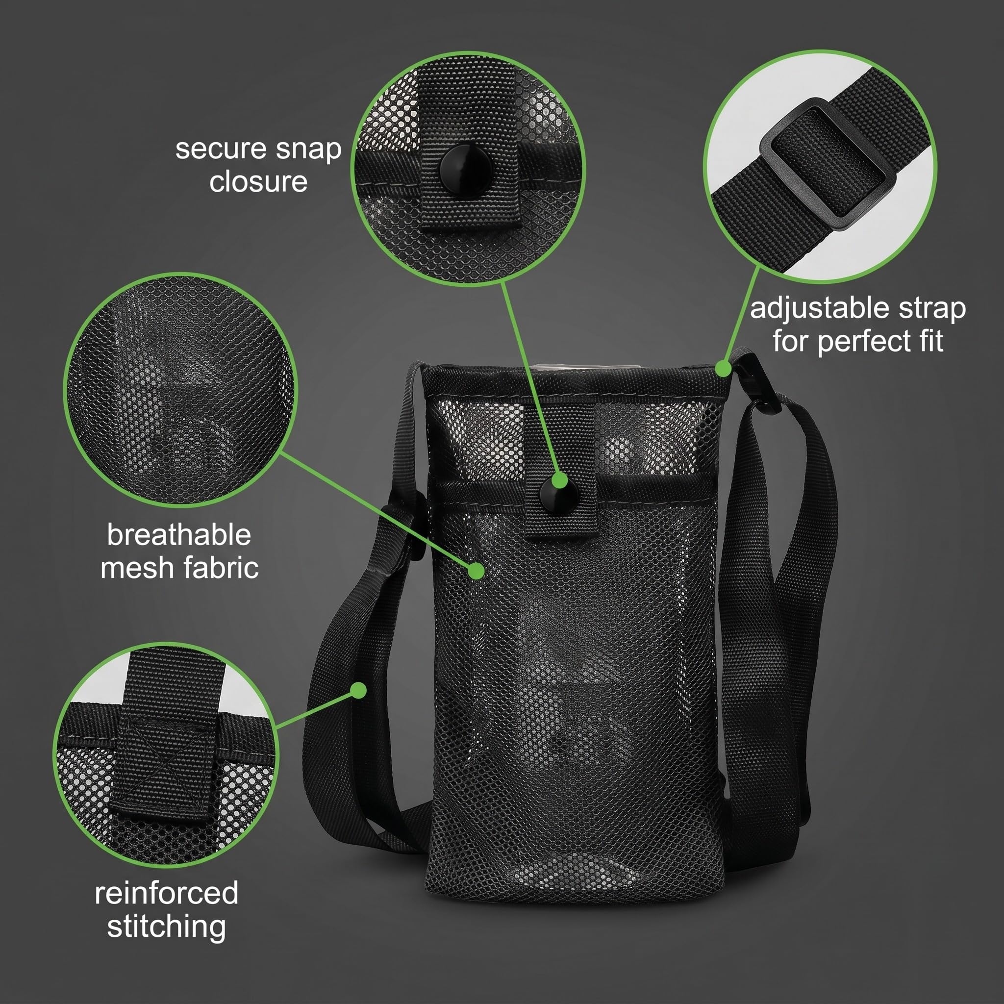 Porta Borraccia con Tracolla Regolabile, Custodia Portabottiglie in Tessuto per Sport, Trekking, Viaggi e Campeggio, Dimensioni 8.5x18.5cm, Nero