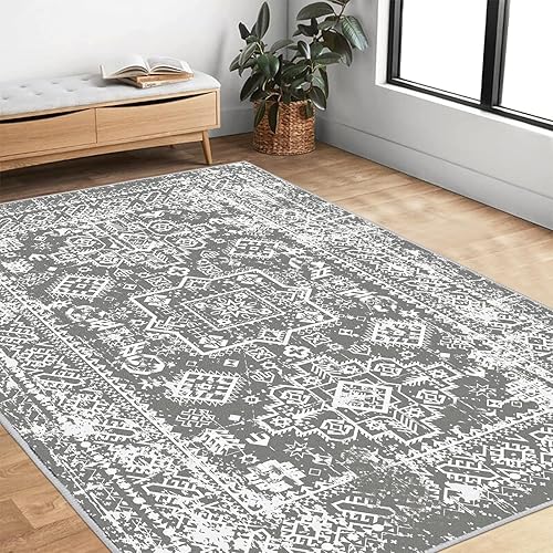 Pauwer Alfombra vintage de 4 x 6 pies, antideslizante, no desprende pelusa, lavable de pelo bajo, para puerta, entrada, cocina, dormitorio, sala de