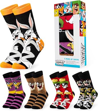 LOONEY TUNES Mens Socks Pack of 5 Crew Socks for Men Teenagers Soft Breathable Work Sports