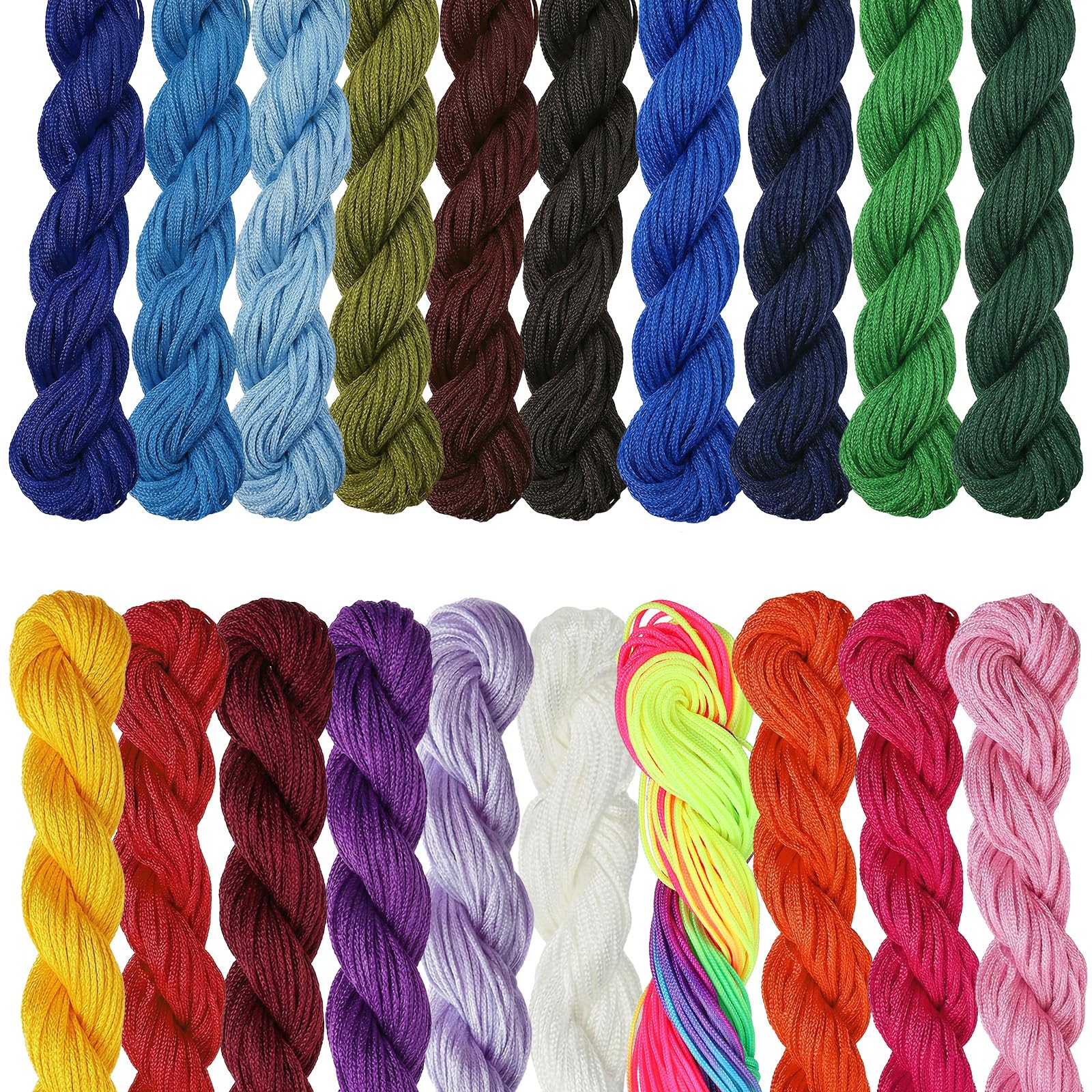 Molain 20Pcs Colourful Macrame Cord String for Bracelet Making, 1mm Braiding Cord Chinese Knotting Paracord for Bracelets Jewelry Making DIY Hair Braiding