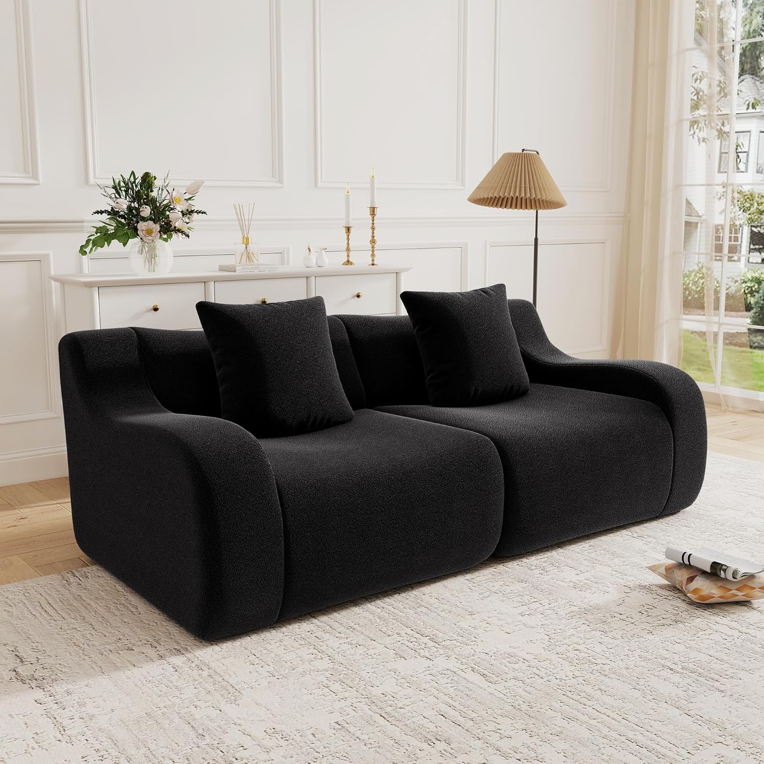 Oversized Modular Couches, 82.7 Inch Sectional Boneless Sofa with Deep Seat, Love Seat Couches for Living Room Apartment, No Assembly Required (Black)
