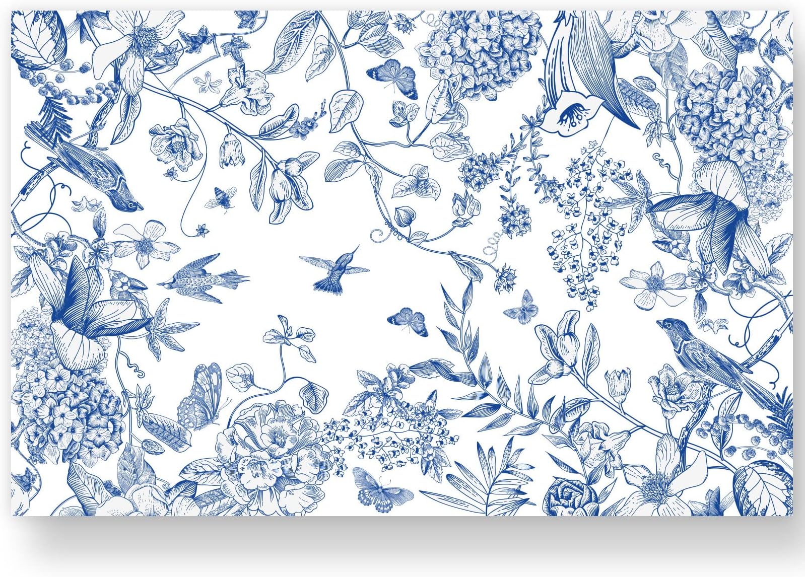 AnyDesign 50 Pack Flower Bird Paper Place Mats Blue White Hydrangea Branches Disposable Placemat 11 x 17 Inch Decorative Vintage Paper Table Mats for Dinner Table Setting Party Supplies