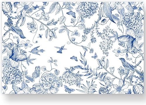 Miniatura 1 de AnyDesign Paquete de 50 manteles individuales de papel de flores y pájaros, ramas de hortensias azules y blancas, manteles individuales desechables