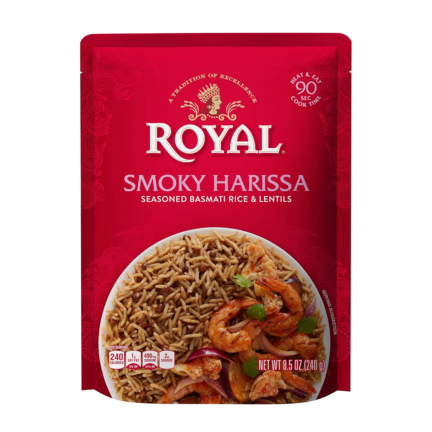 Authentic Royal Ready To Heat Rice, Smoky Harissa, 4 Count