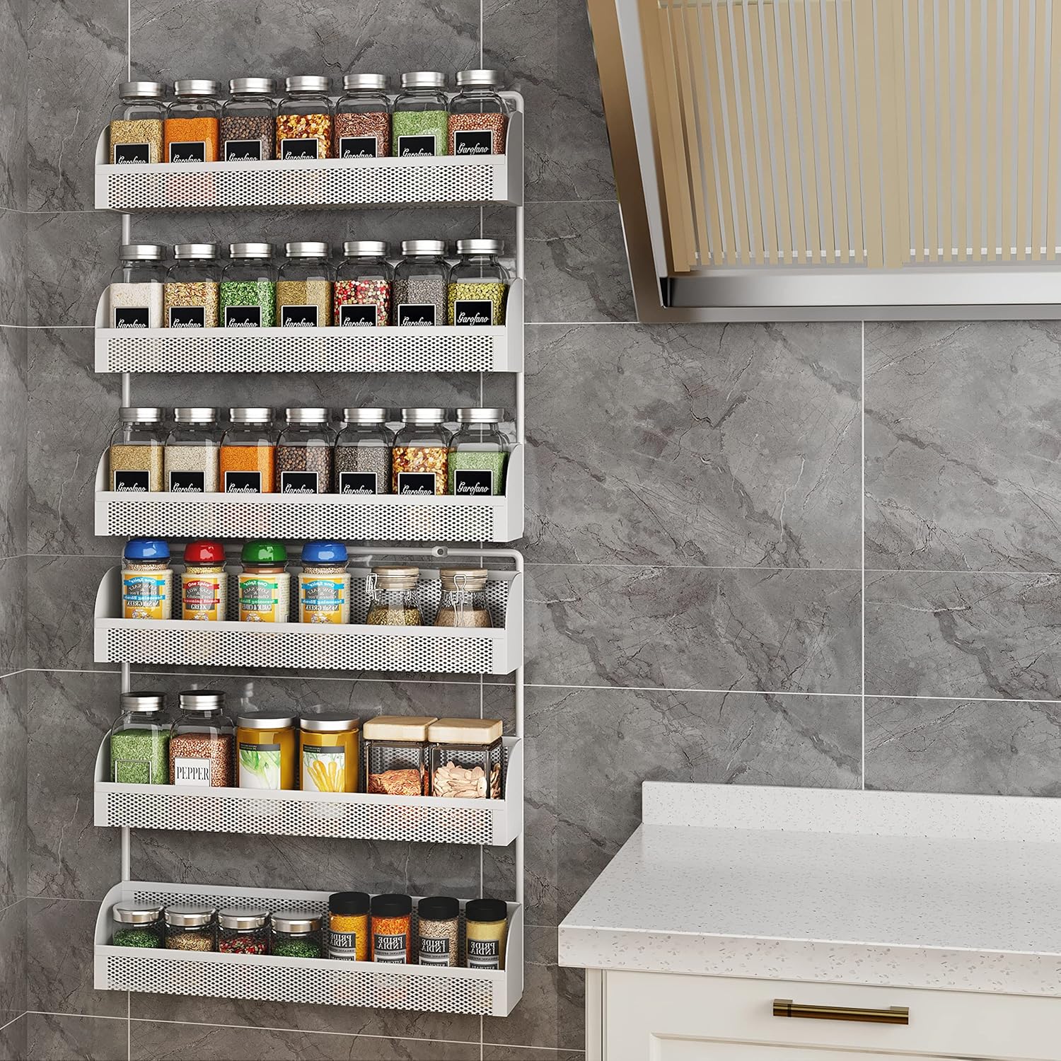 Simple Trending 2 Pack 3 Tier Spice Rack Organizer, Wall Mounted Spice Shelf Storage Holder for Kitchen Cabinet Pantry, White
