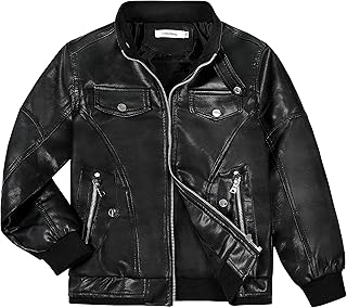 Volunboy Boys Leather Jacket Kids Fall Motorcycle Faux Pu Coats Spring Outerwear