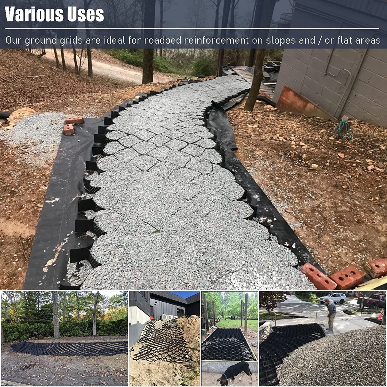 Griglia di Ghiaia permeabile per vialetti - Geogriglia a Nido d'Ape Alta 2" per la stabilizzazione del Terreno, Soluzione di Movimento Terra in polietilene 4x4m (13x13ft) per parcheggi in co
